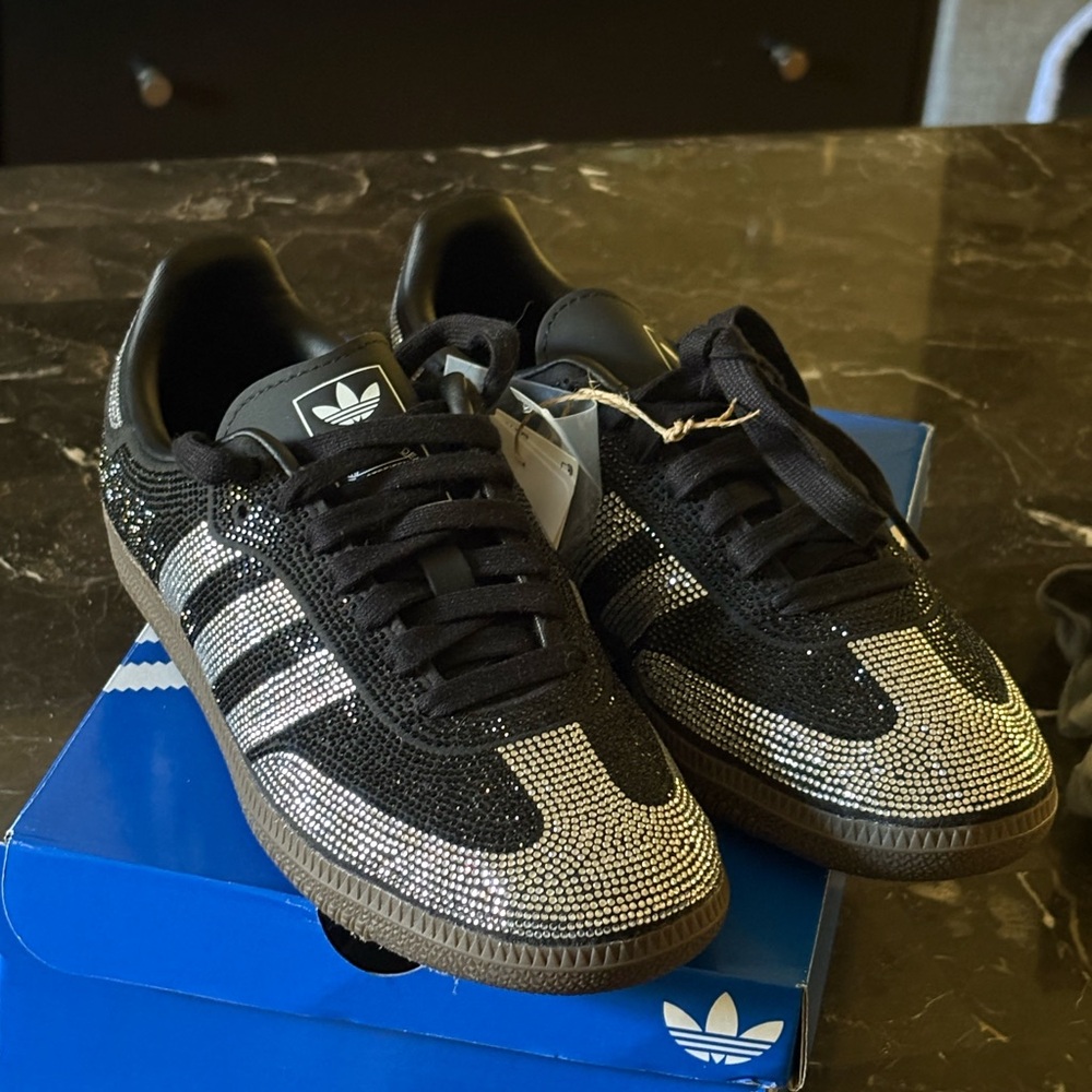 Adidas Samba OG Black and Silver Rhinestone Accents - women’s 6, boys 4.5 - Picture 2 of 11